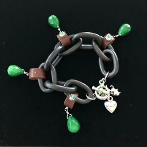Rodrigo Otazu Link Charm Bracelet Leather Green